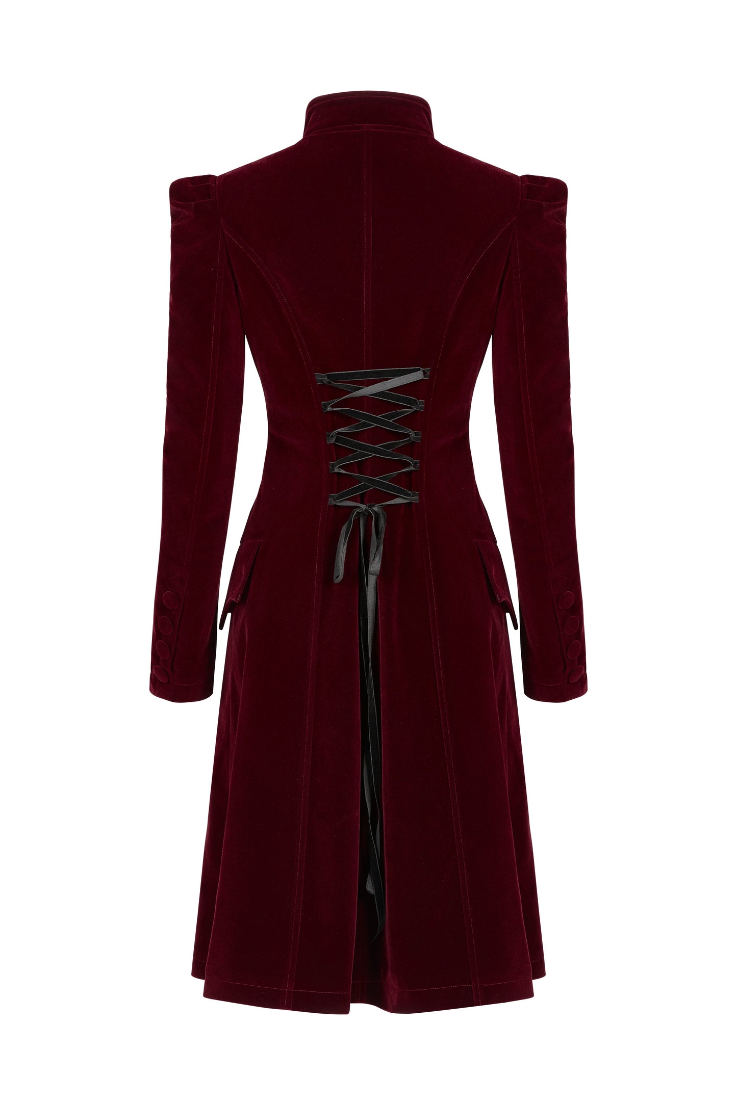 Punk Rave Nerezza Goth Mid-Length Embroidered Velvet Coat in Red