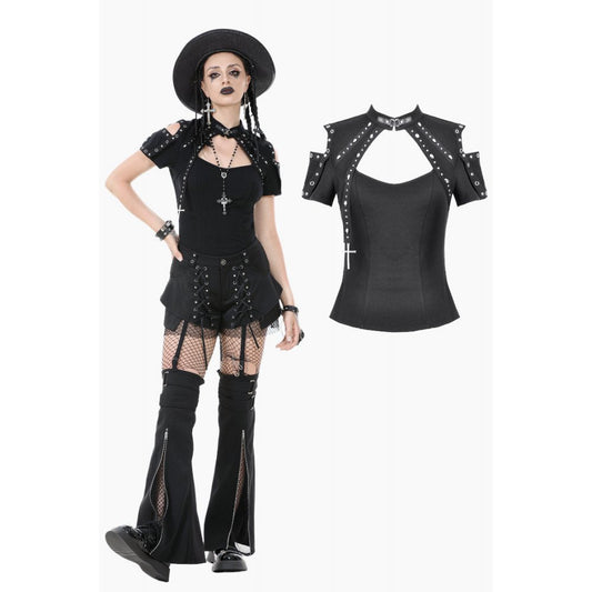 Dark in Love Seraphine Lace Off-Shoulder Goth Top in Black