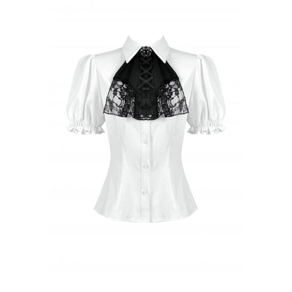 Dark in Love Elysia Ruffle Bib Puff Sleeve Goth Blouse in White