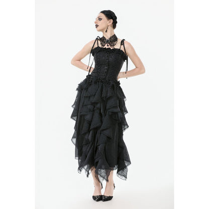 Dark in Love Morrigan Ruffled Goth Midi Skirt in Black