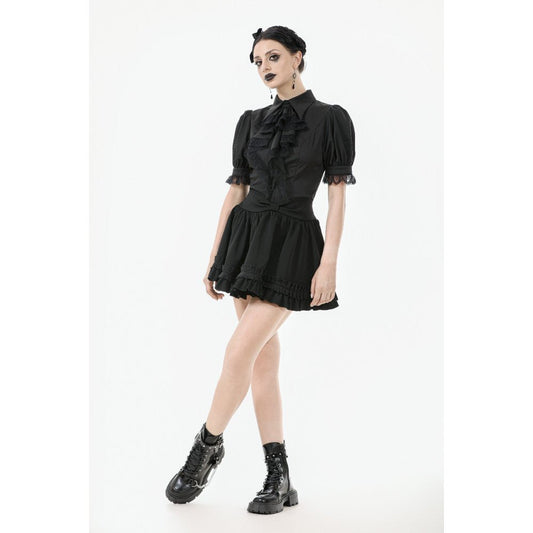 Dark in Love Viktoria Lace Ruffle Gothic Blouse in Black