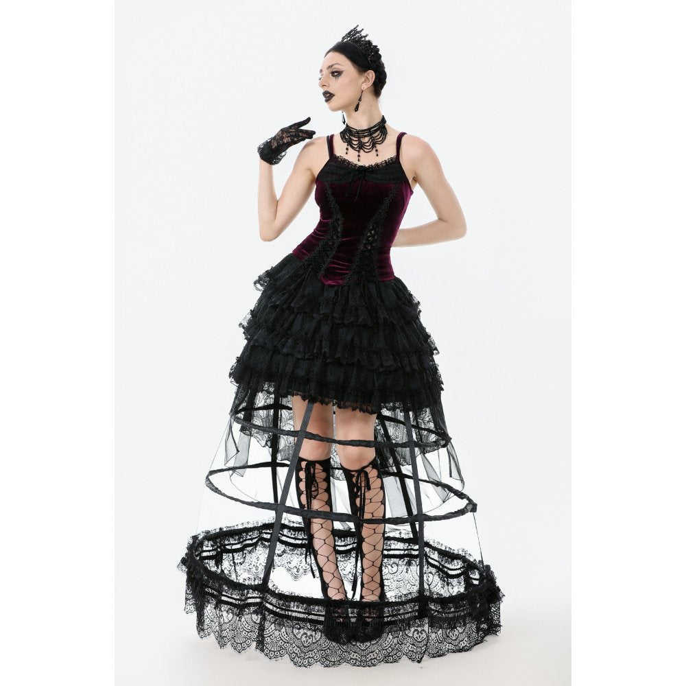 Dark in Love Gothic Hoop Cage Skirt with Lace Trim in Black