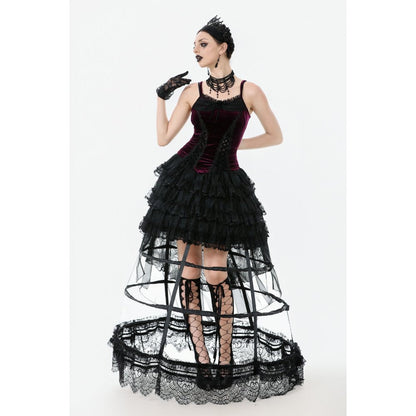 Dark in Love Gothic Hoop Cage Skirt with Lace Trim in Black