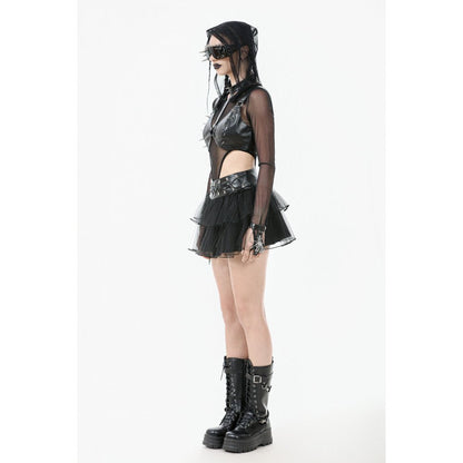 Dark in Love Bonded Tulle Layered Goth Mini Skirt in Black