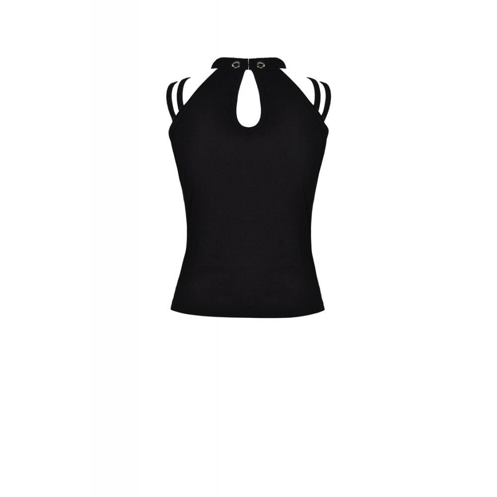 Dark in Love Enyo Mesh Strap Goth Halter Top in Black