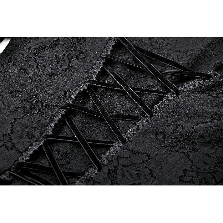 Dark in Love Luca Black Hollow Lace Gemstone Button Adjustable Waist Dress