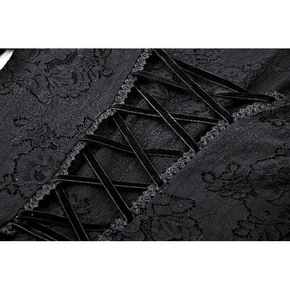 Dark in Love Luca Black Hollow Lace Gemstone Button Adjustable Waist Dress