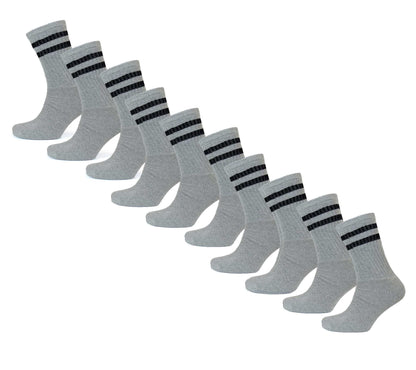 10 Pairs Men's Cotton Rich Striped Sport Socks Moisture-Wicking Reinforced Heel Toe for Running Hiking Football Outdoor Black White Grey UK 6-11 by Sock Stack