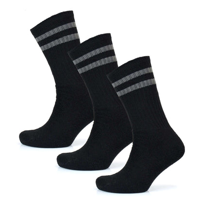 10 Pairs Men's Cotton Rich Striped Sport Socks Moisture-Wicking Reinforced Heel Toe for Running Hiking Football Outdoor Black White Grey UK 6-11 by Sock Stack