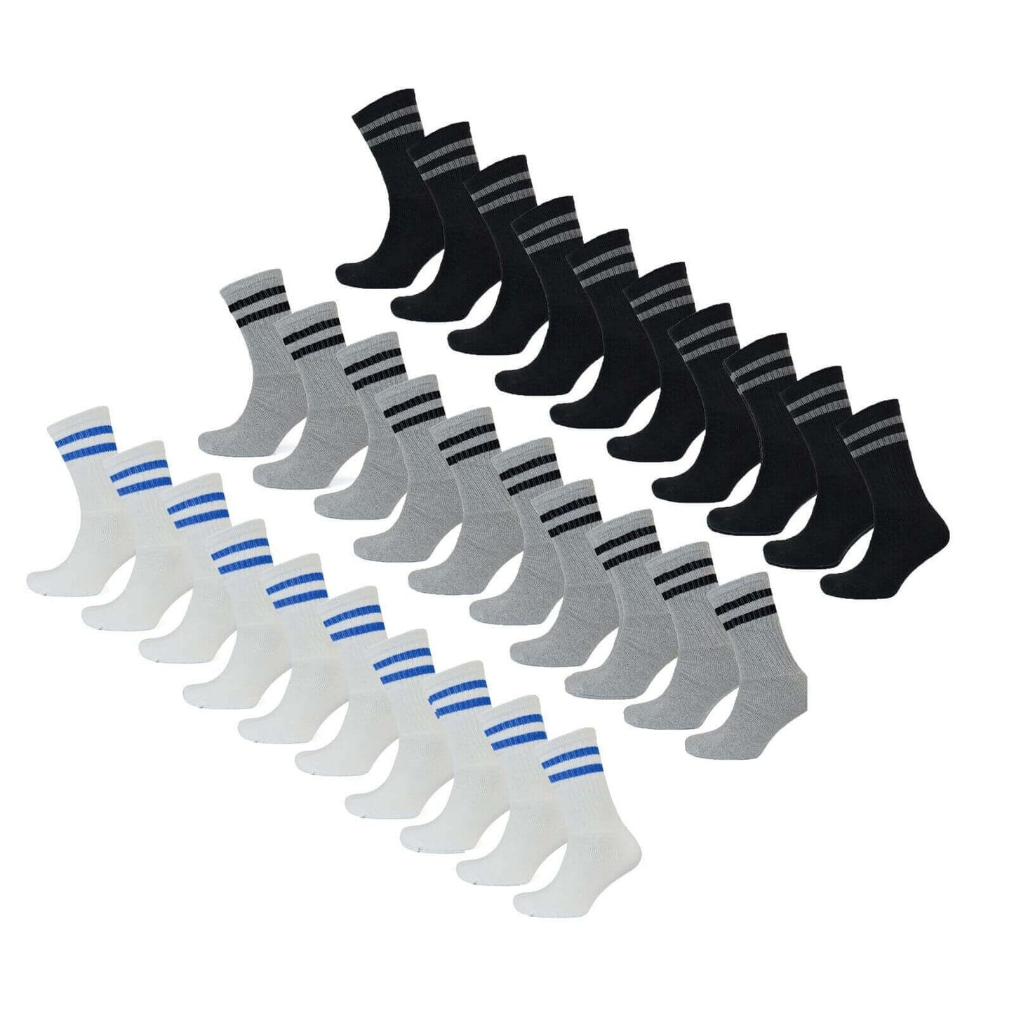 10 Pairs Men's Cotton Rich Striped Sport Socks Moisture-Wicking Reinforced Heel Toe for Running Hiking Football Outdoor Black White Grey UK 6-11 by Sock Stack