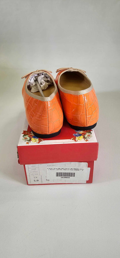French Sole - Coral Patent Leather Amelie Pump - Orange Size: Uk5