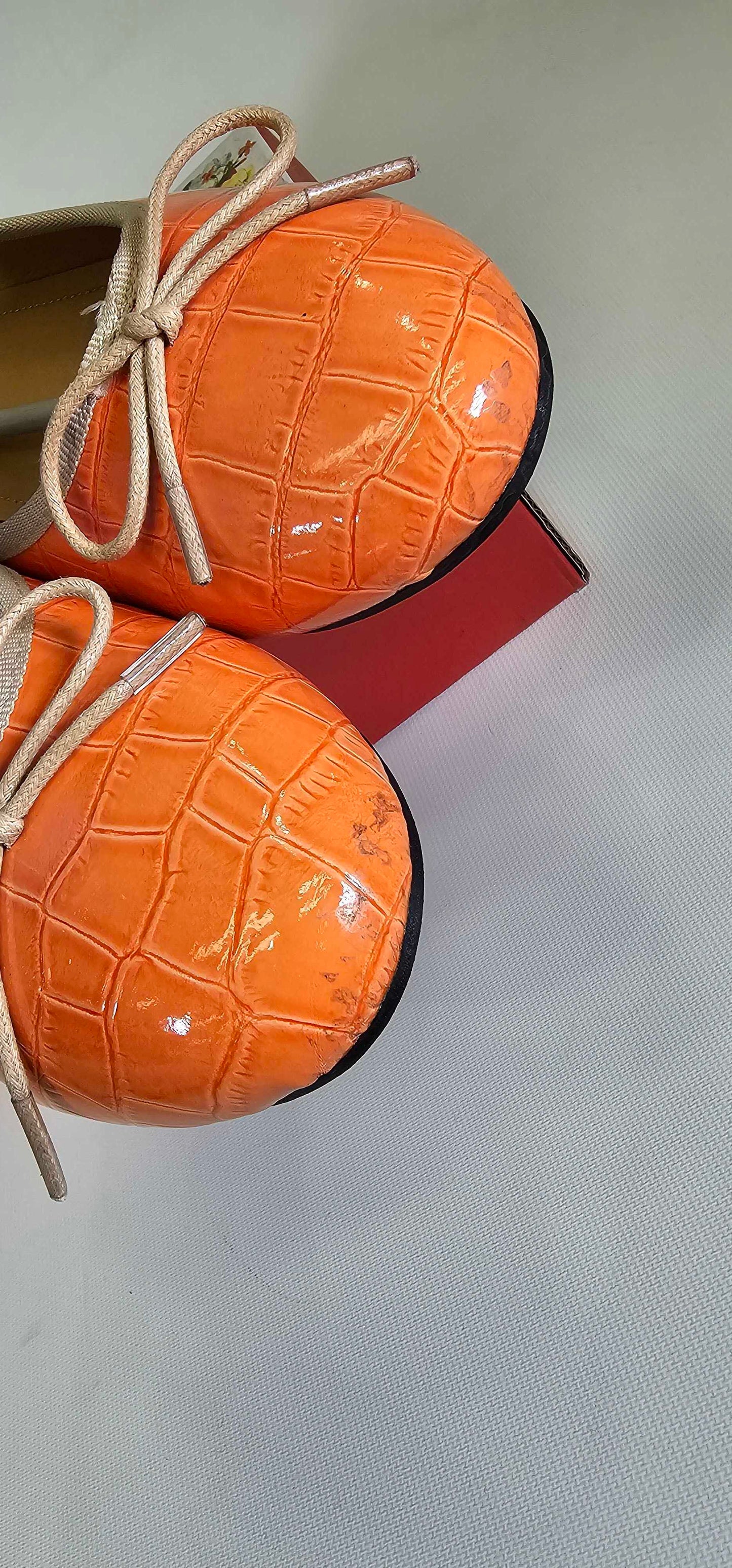 French Sole - Coral Patent Leather Amelie Pump - Orange Size: Uk5