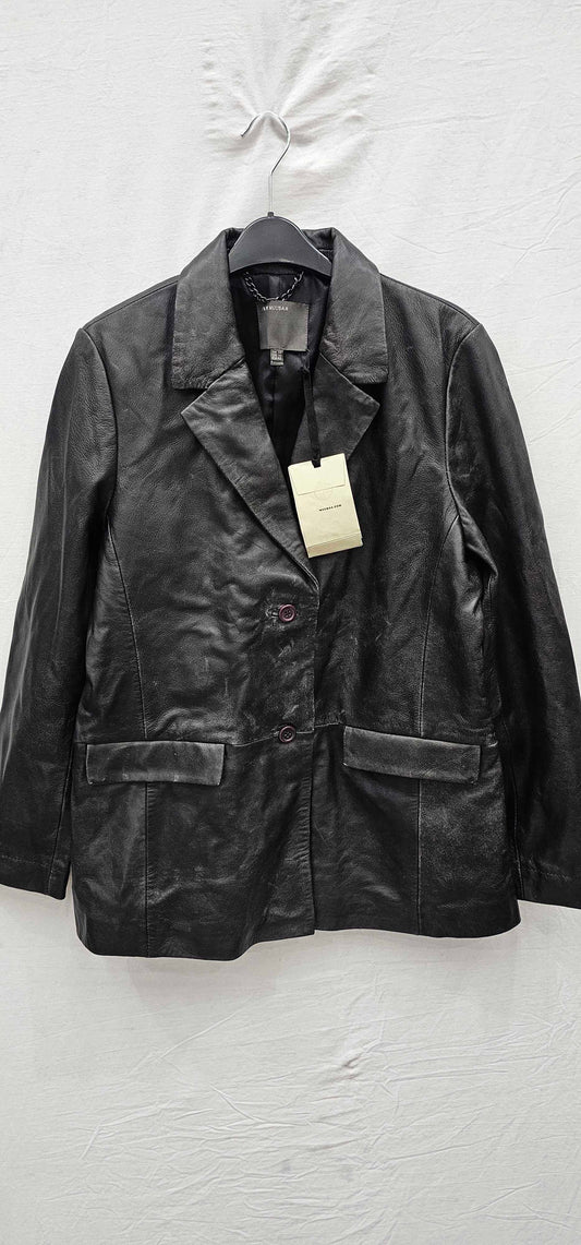 Muubaa - Black Classic Flap Leather Blazer - Black Size: Uk14