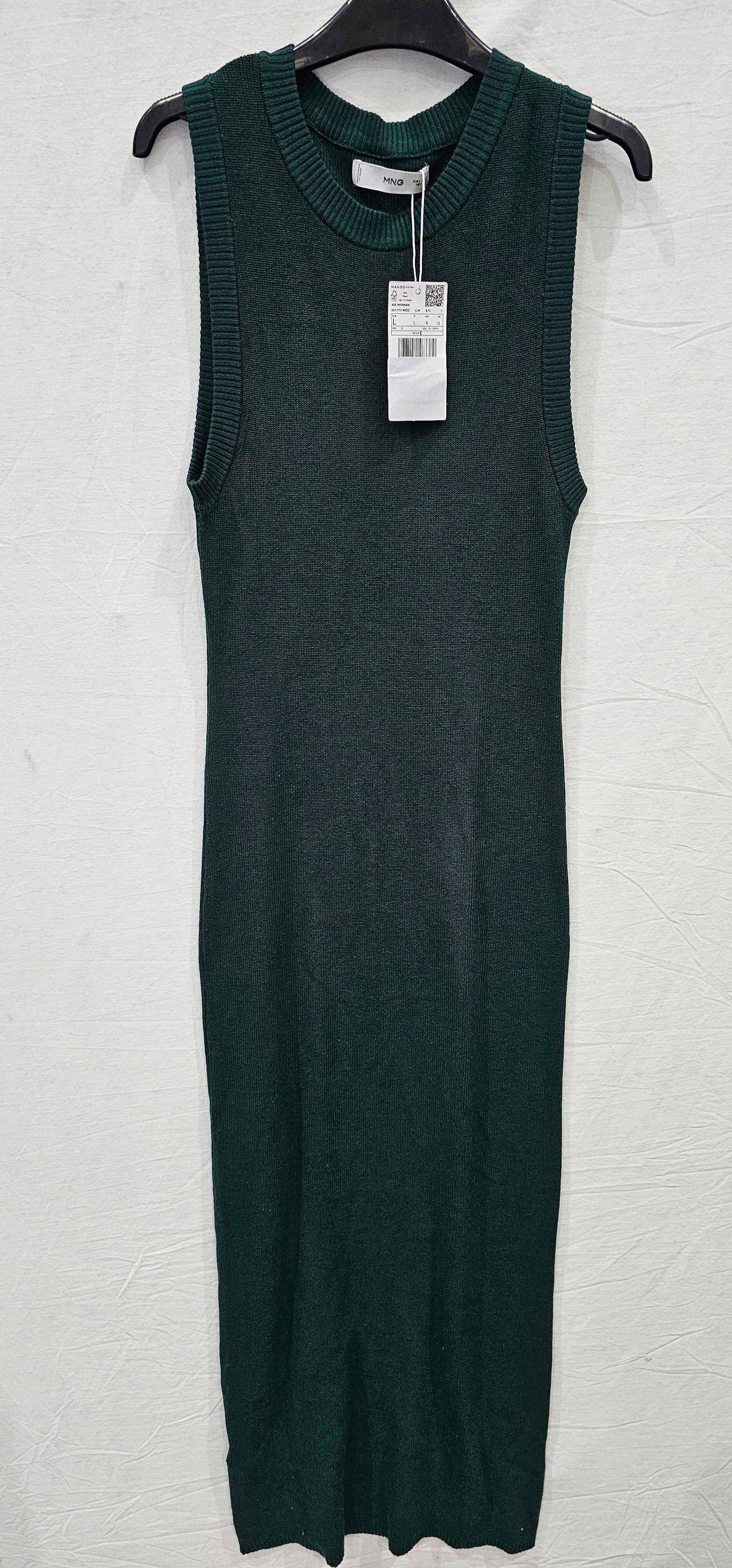 Mango - Hunter Green Knitted Midaxi Dress - Green Size: L