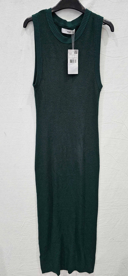 Mango - Hunter Green Knitted Midaxi Dress - Green Size: L