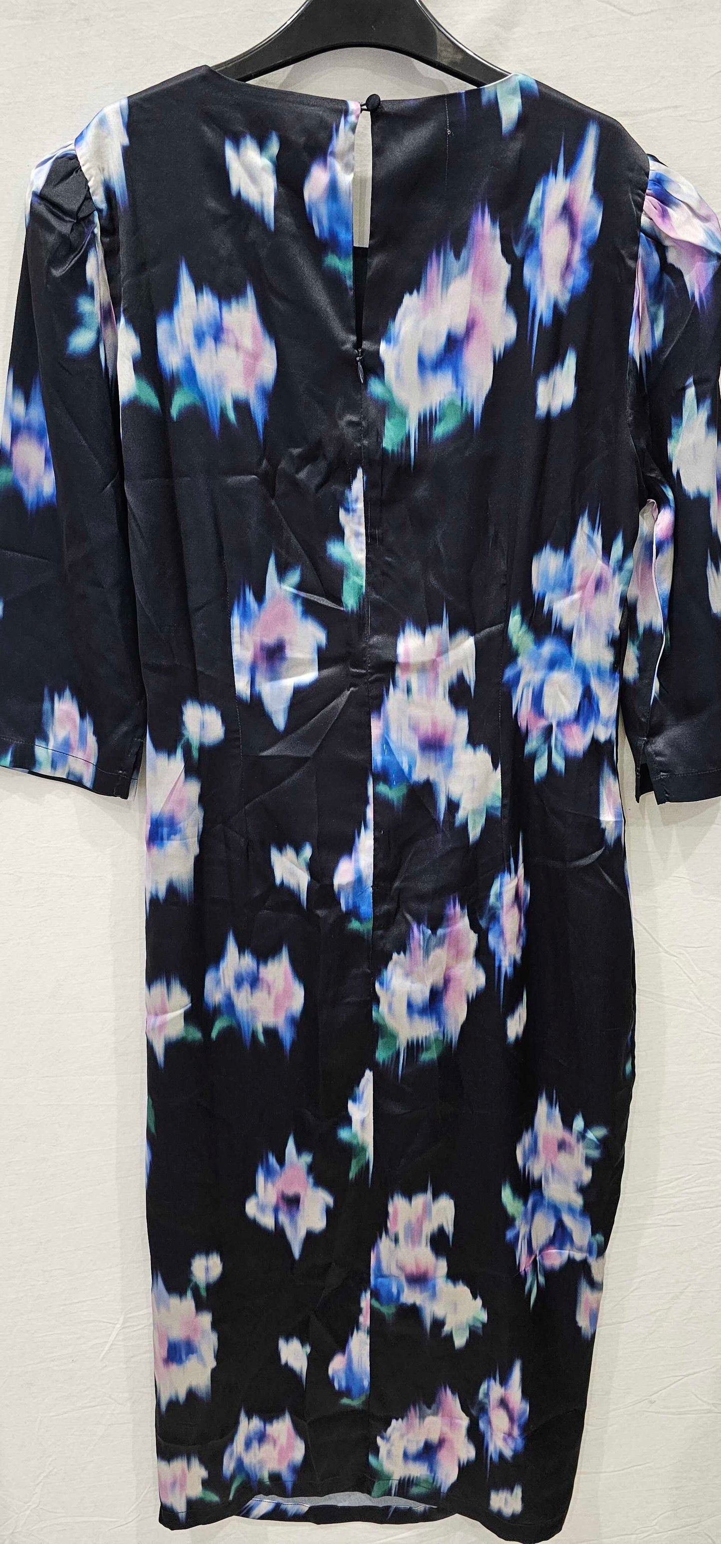 Sosandar-s23dw096blfl01-12-blue-blue Floral Print Ruched Side Satin Midi Dress-blue Size: Uk12