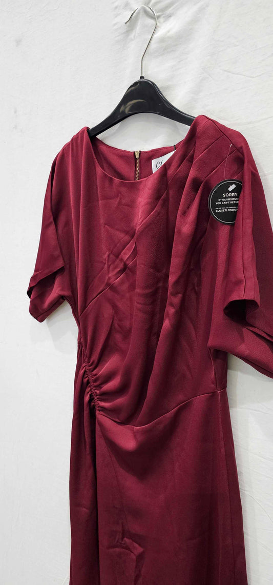 Closet-d6806_red-12-red-red Kimono A-line Dress-red Size: Uk12