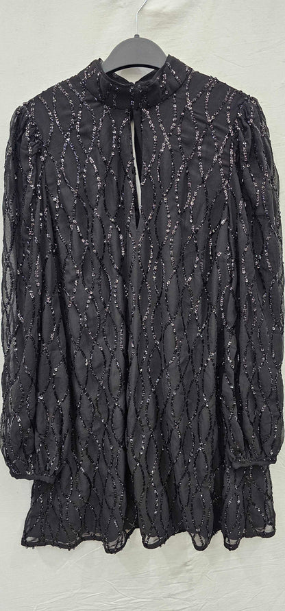 Mint Velvet-28423 Black-12-black-black Sequin Mini Dress-black Size: Uk12