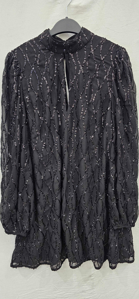 Mint Velvet-28423 Black-12-black-black Sequin Mini Dress-black Size: Uk12