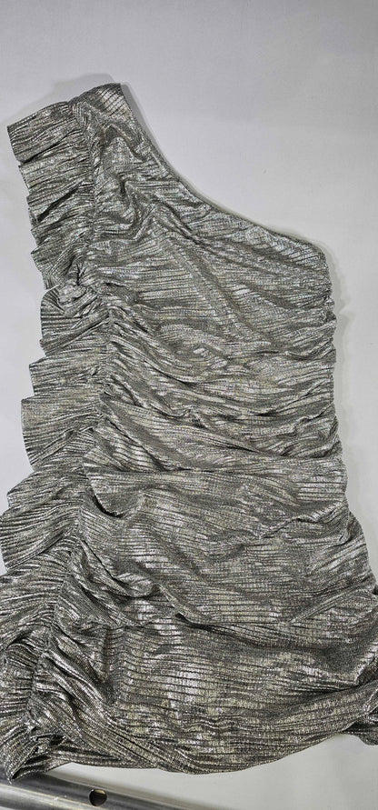 Dahlia Silver Asymmetrical Mini Dress Size: L