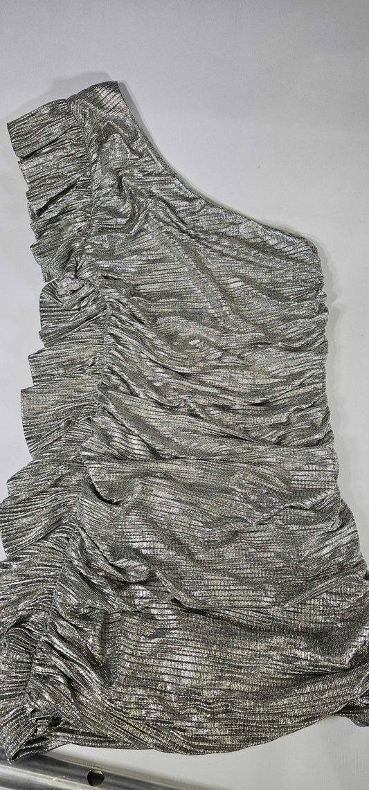 Dahlia Silver Asymmetrical Mini Dress Size: L