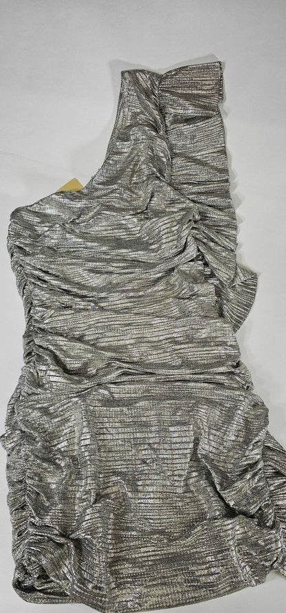 Dahlia Silver Asymmetrical Mini Dress Size: L