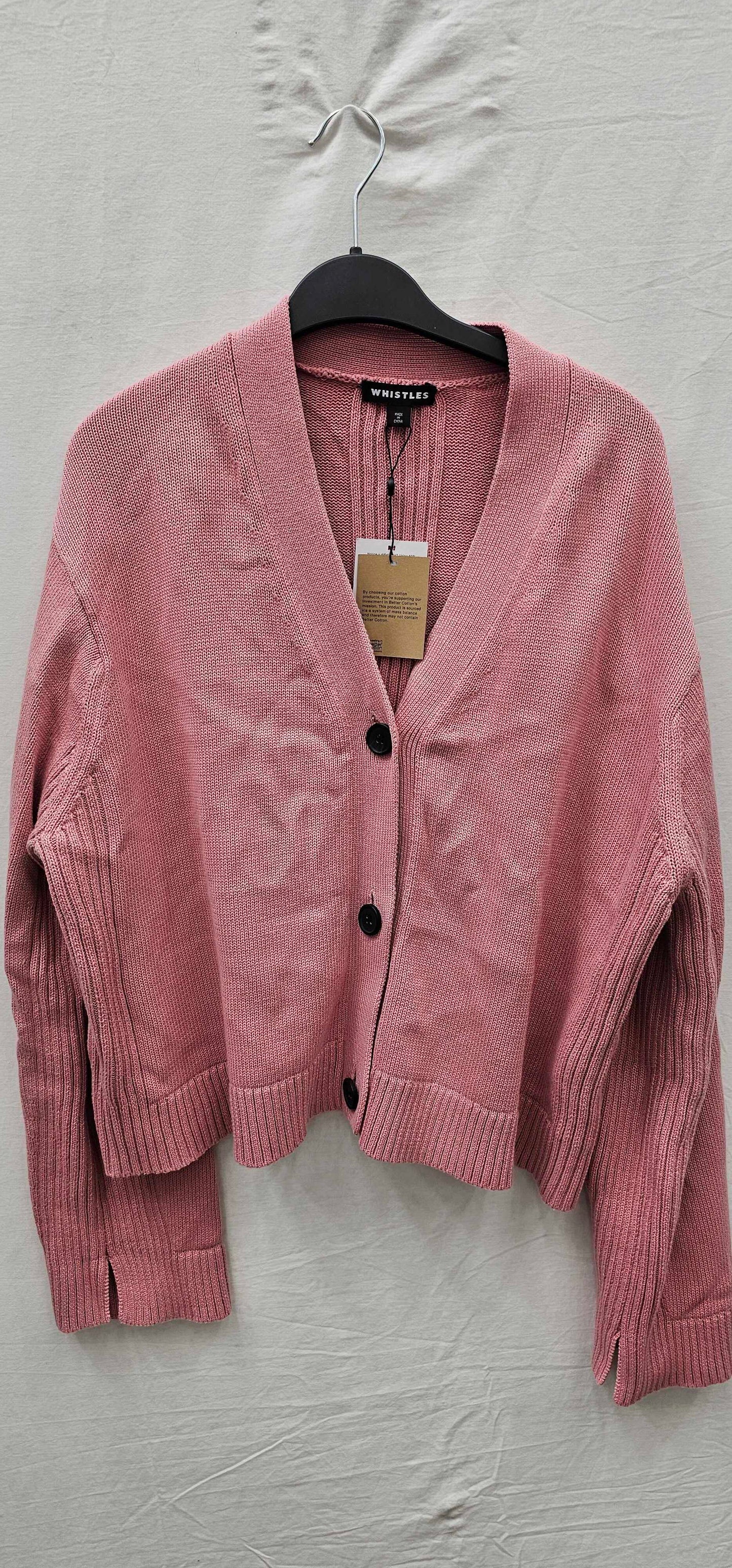 Whistles - Pink Nina Button Front Cotton Cardigan - Pink Size: L