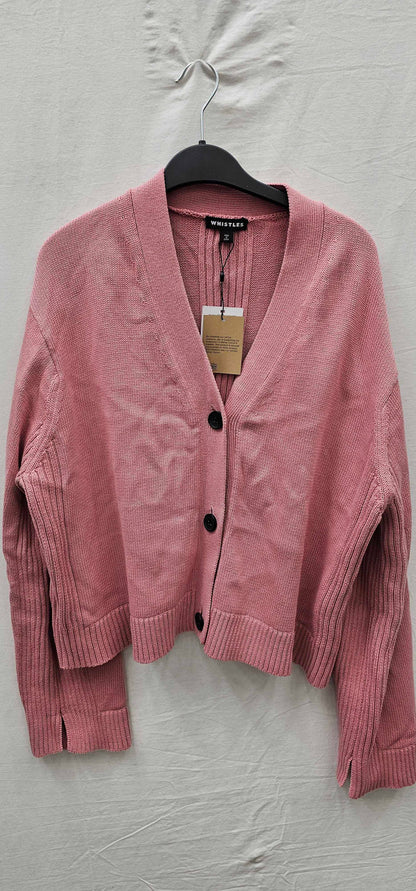 Whistles - Pink Nina Button Front Cotton Cardigan - Pink Size: L
