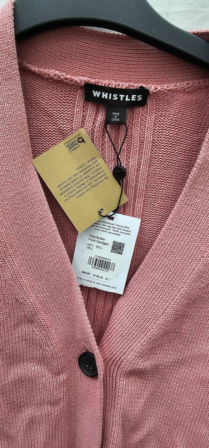 Whistles - Pink Nina Button Front Cotton Cardigan - Pink Size: L
