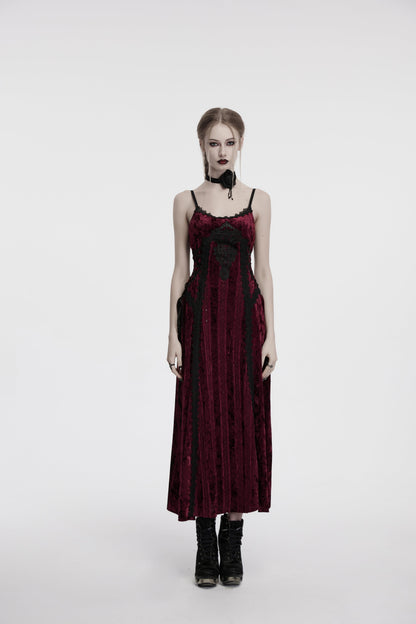 Punk Rave Vivienne Velvet Lace Panel Goth Slip Dress In Burgundy