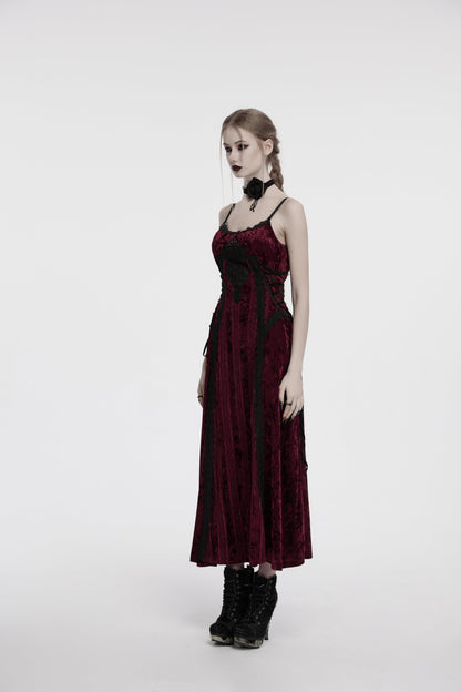 Punk Rave Vivienne Velvet Lace Panel Goth Slip Dress In Burgundy
