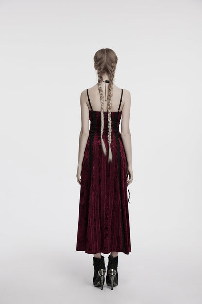 Punk Rave Vivienne Velvet Lace Panel Goth Slip Dress In Burgundy