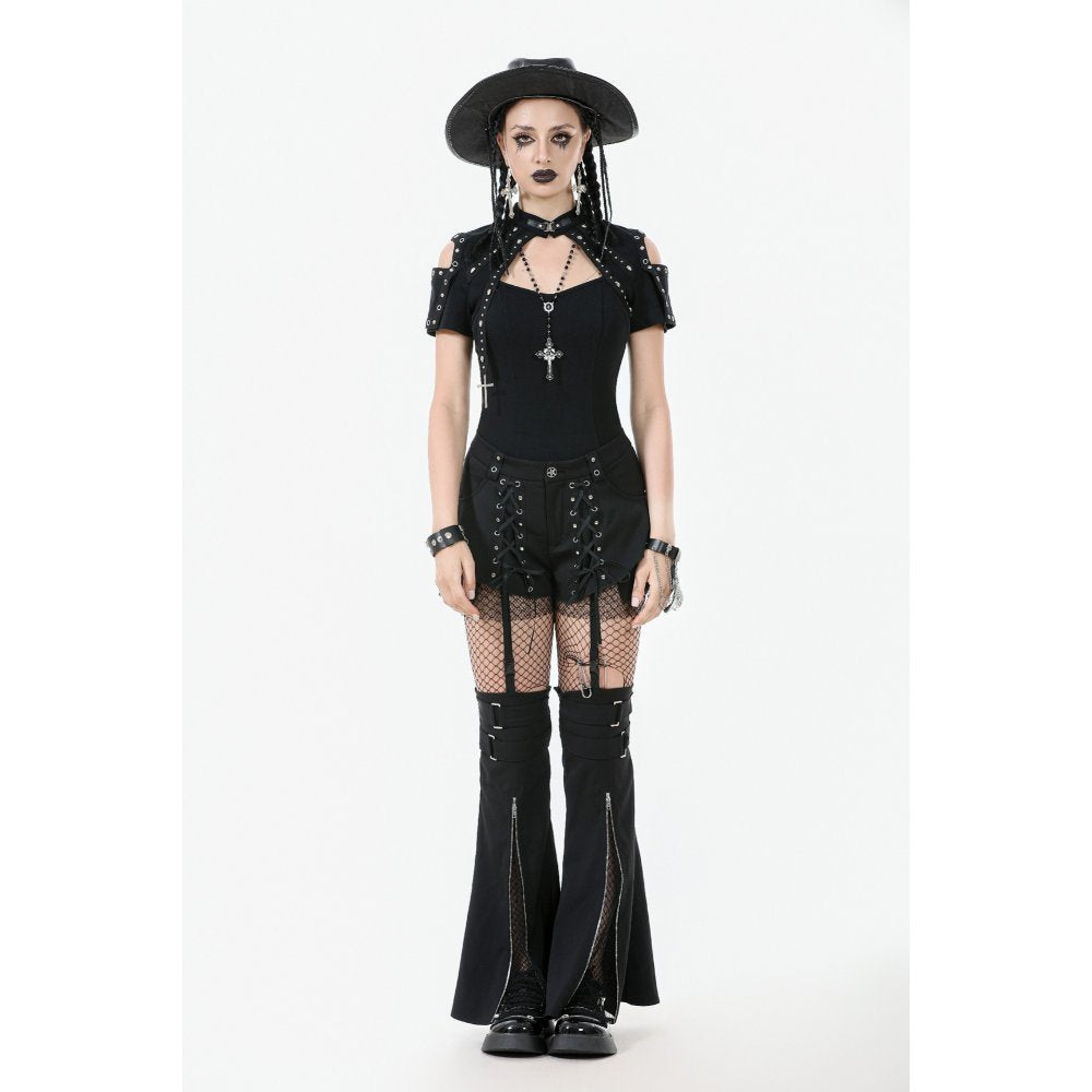 Dark in Love Lace-Up Layered Goth Convertible Flare Trousers or Shorts