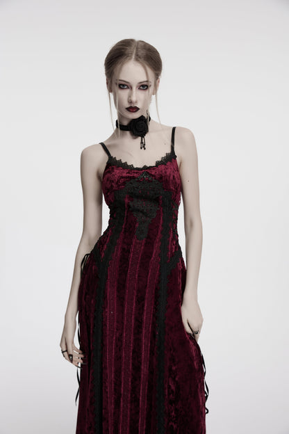 Punk Rave Vivienne Velvet Lace Panel Goth Slip Dress In Burgundy