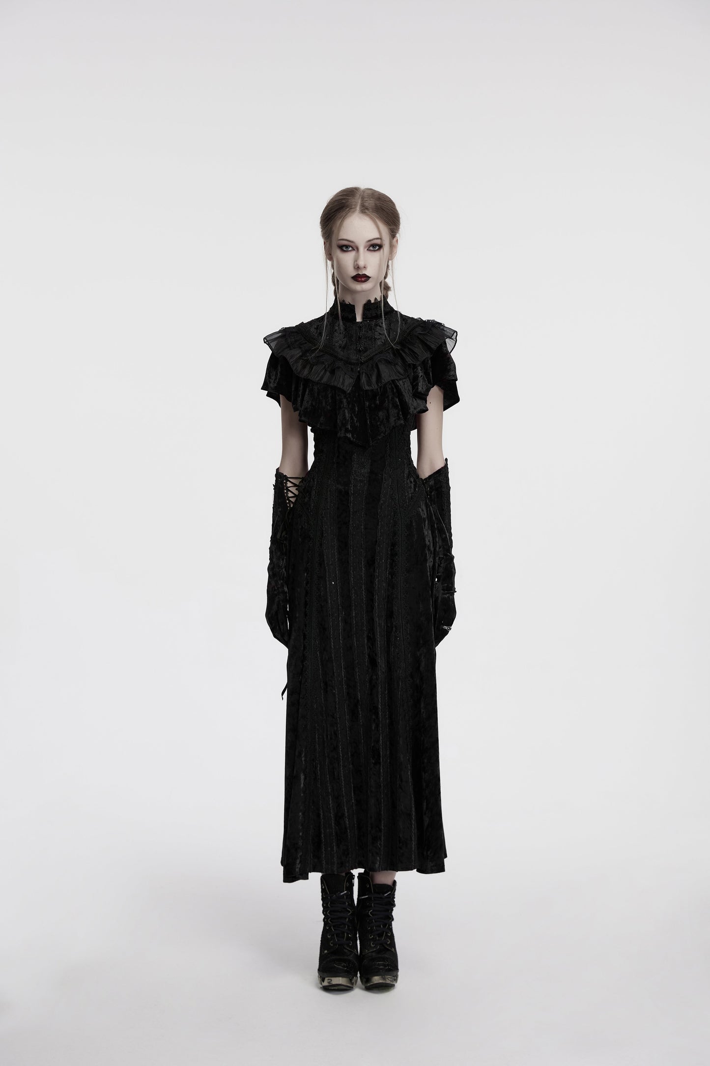 Punk Rave Elysia Velvet Ruffle Goth Shawl In Black