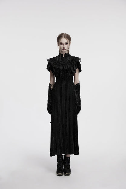 Punk Rave Elysia Velvet Ruffle Goth Shawl In Black