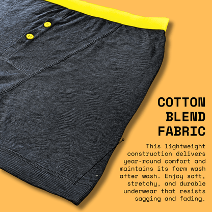 12 Pack Classic Menswear Black Cotton Blend Boxer Shorts Breathable Activewear Comfortable Stretch Colourful Waistband Durable Lightweight Button Fly Underwear MB08 by Sock Stack