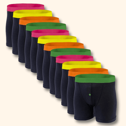 12 Pack Classic Menswear Black Cotton Blend Boxer Shorts Breathable Activewear Comfortable Stretch Colourful Waistband Durable Lightweight Button Fly Underwear MB08 by Sock Stack