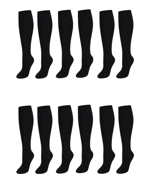 12 Pairs Girls Cotton Rich Long School Socks Durable Comfortable Breathable Sculpted Heels and Toes Sizes 9-12 12-3 4-6 Navy Grey Black White by Sock Stack