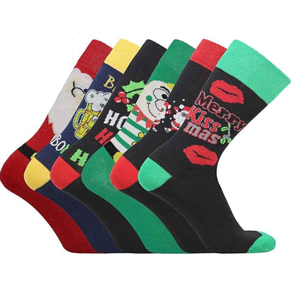 12 Pairs Men's Christmas Socks Cotton Rich Festive Holiday Novelty Designs Santa Claus Turkey Emojis Stocking Filler in UK Sizes 6-11 by Sock Stack