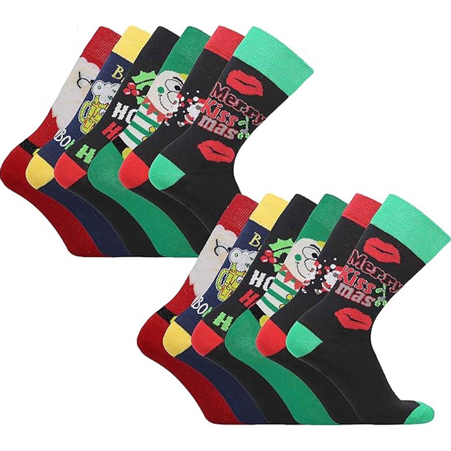 12 Pairs Men's Christmas Socks Cotton Rich Festive Holiday Novelty Designs Santa Claus Turkey Emojis Stocking Filler in UK Sizes 6-11 by Sock Stack