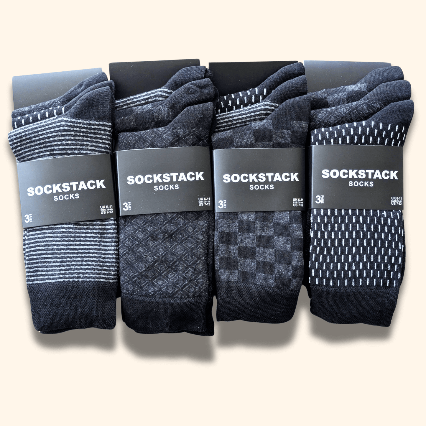 12 Pairs Men's Soft Cotton Colourful Heel Toe Black Argyle Diamond Easycare Comfortable Shoe Socks Flat Toe Seam Durable Work School Business Wear UK 6-11 by Sock Stack