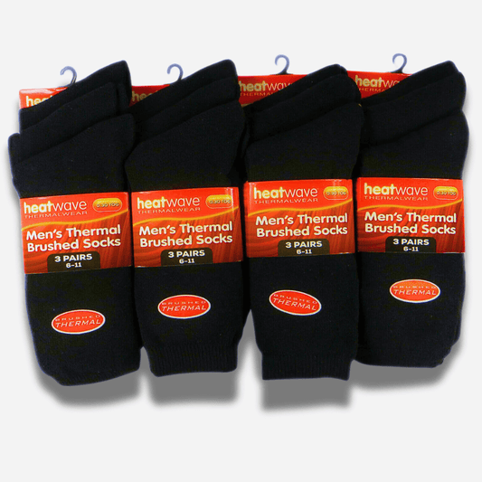 12 Pairs Mens Black Thermal Socks Warm Work Boot Socks Superior Insulation Cold Weather Double Brushed Advanced Knitting Technology Extra Warmth by Heatwave Thermalwear