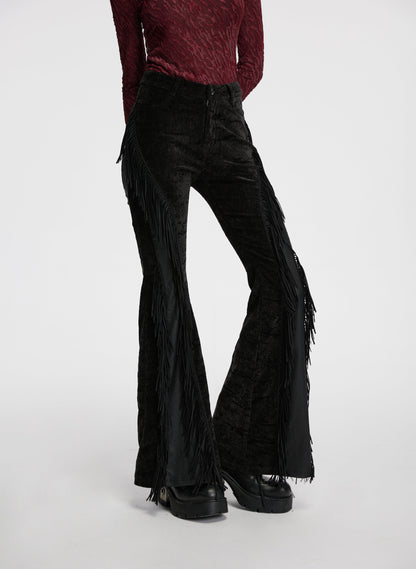 Punk Rave Morrigan Wasteland Tassel Flare Goth Trousers In Black