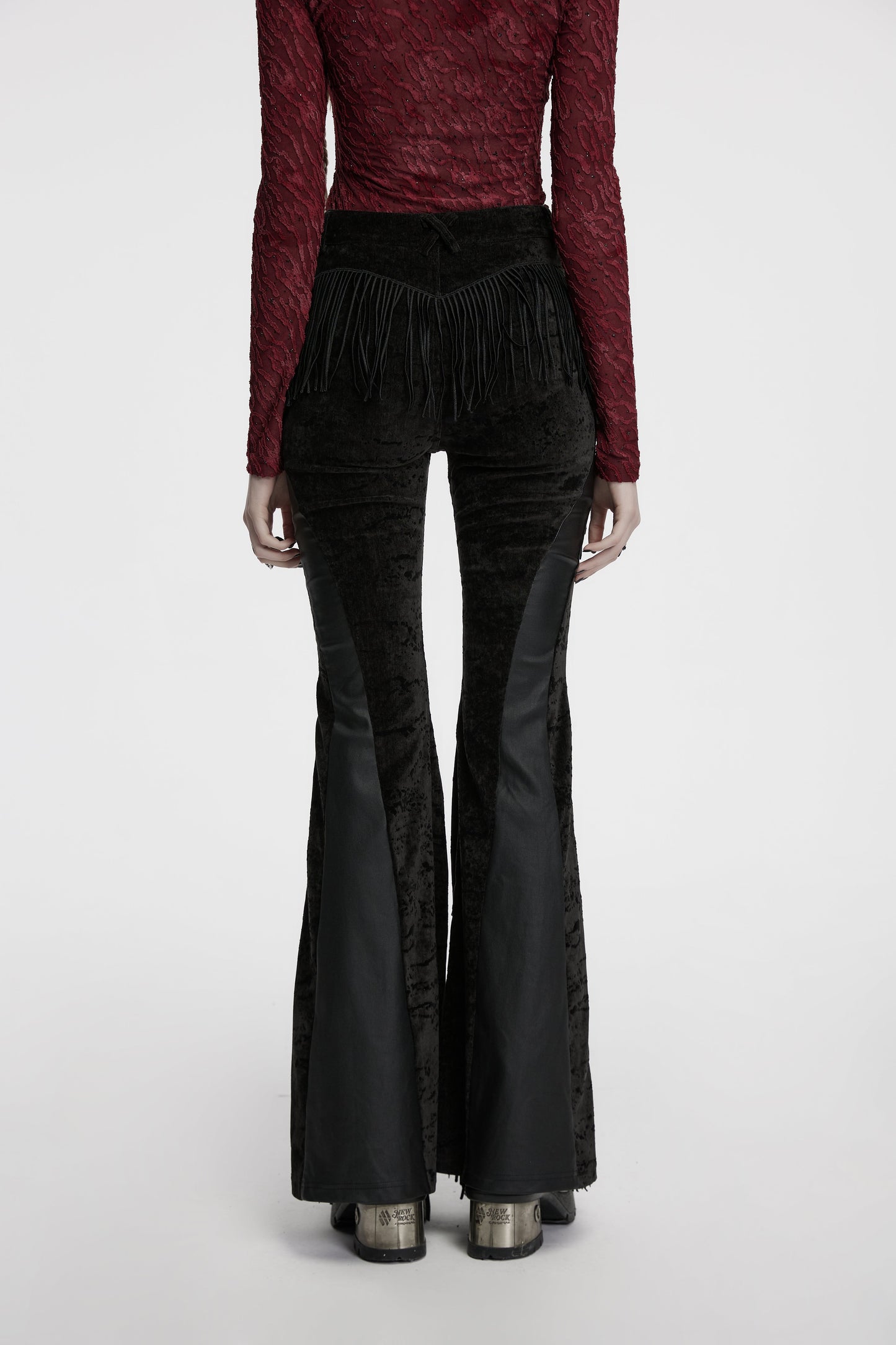 Punk Rave Morrigan Wasteland Tassel Flare Goth Trousers In Black