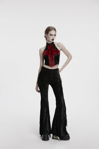Punk Rave Morrigan Wasteland Tassel Flare Goth Trousers In Black
