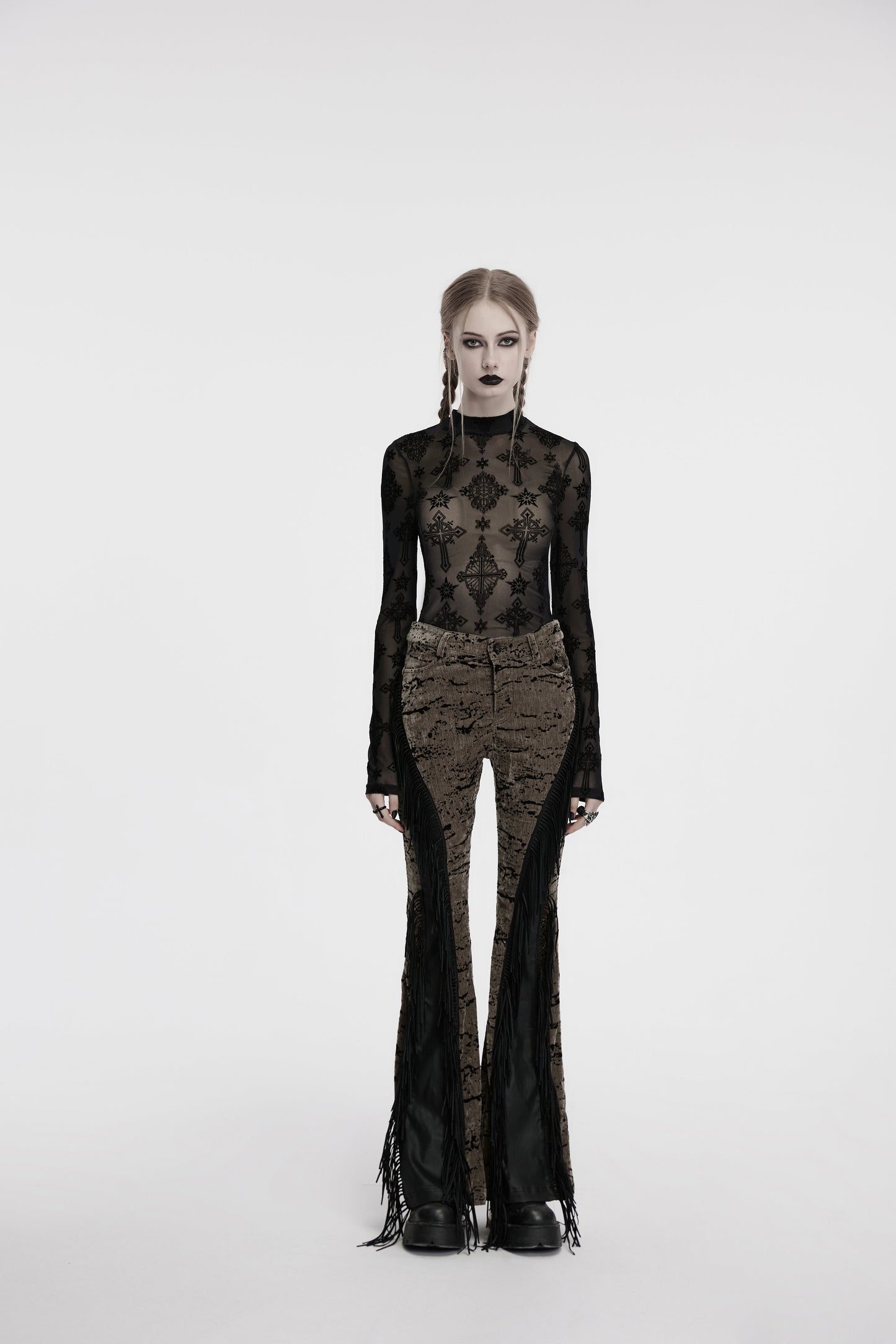 Punk Rave Ravena Cross Flocking Mesh Top