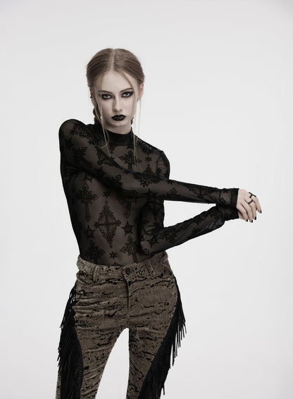 Punk Rave Ravena Cross Flocking Mesh Top