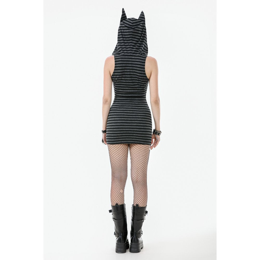 Dark In Love Salem Striped Cat Ear Hoodie Dress