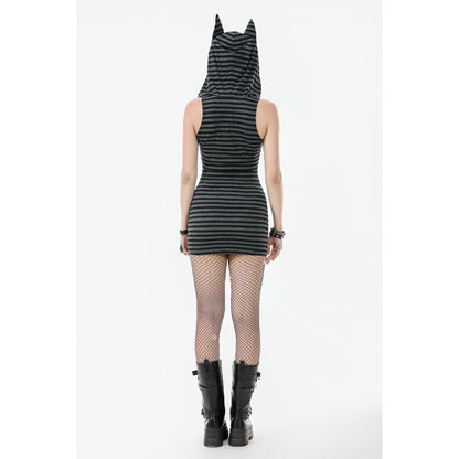 Dark In Love Salem Striped Cat Ear Hoodie Dress